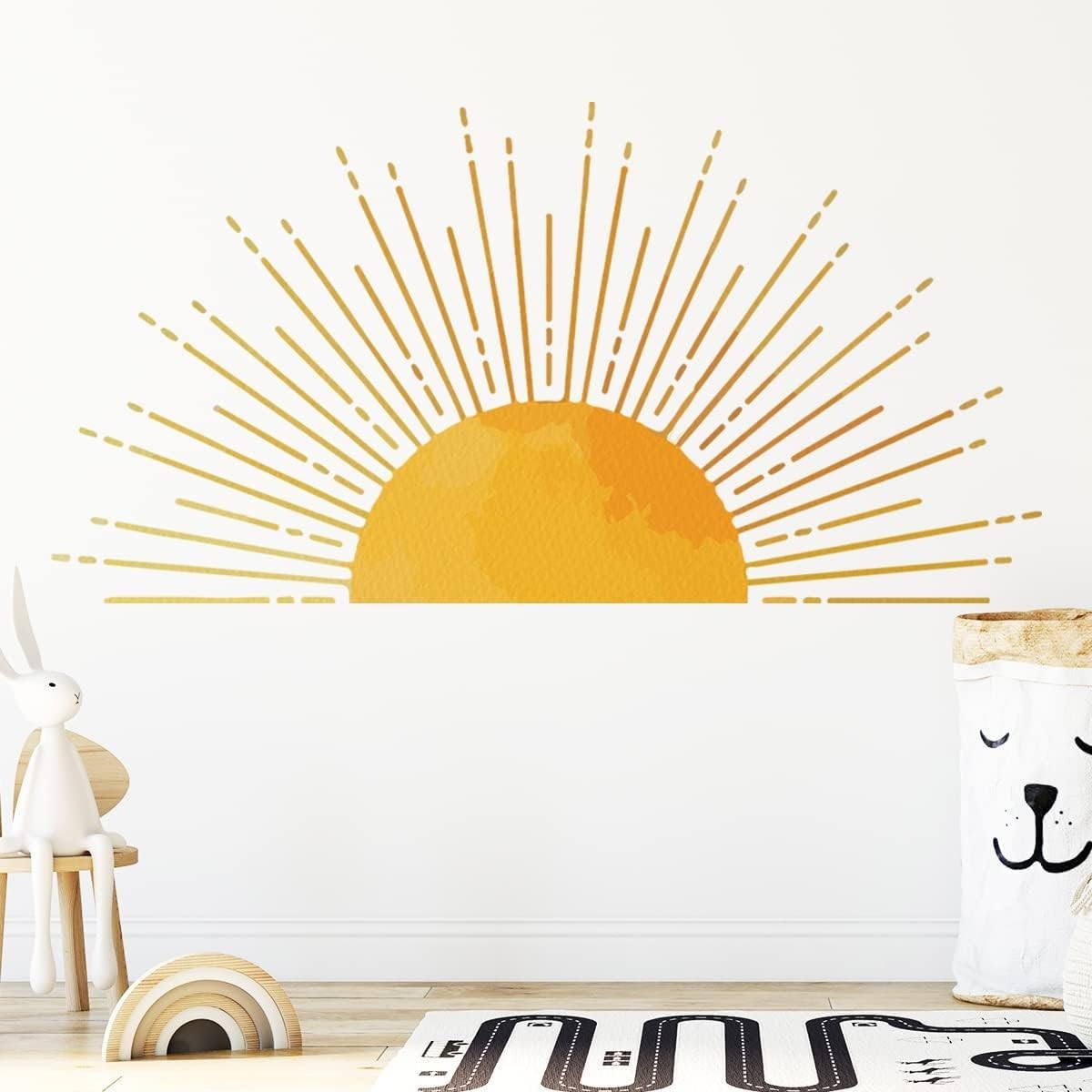 43.3 x 22.2 Inch Large Boho Half Sun Wall Decals Removable Sunshine Wall Stic…