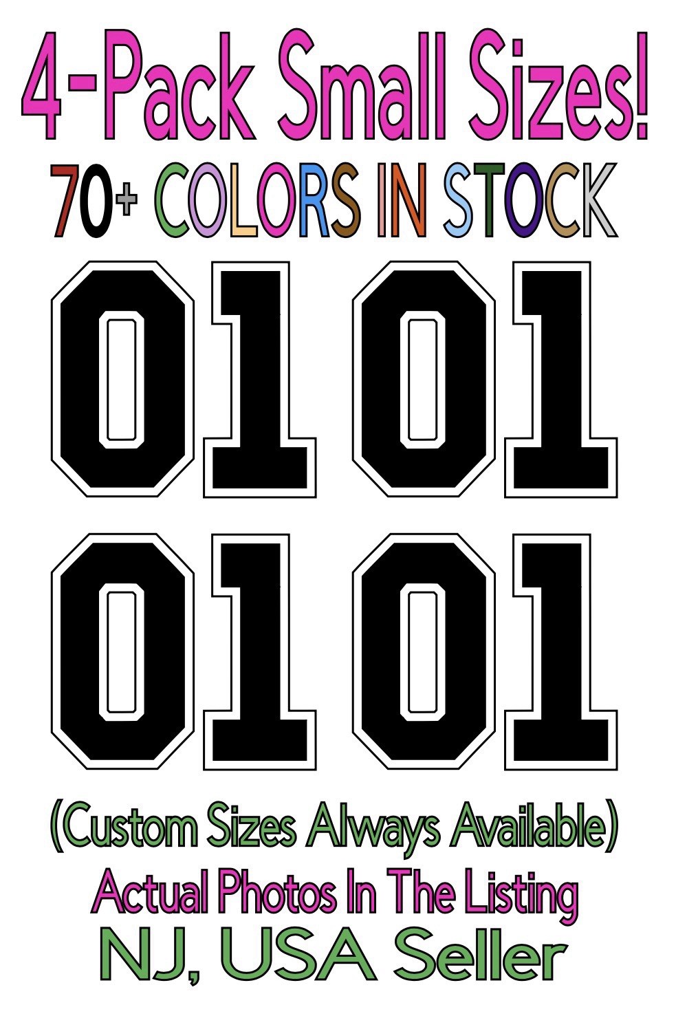 4-Pack "01" Die Cut Vinyl Decals Dukes Of Hazzard Black Numbers/White Outline