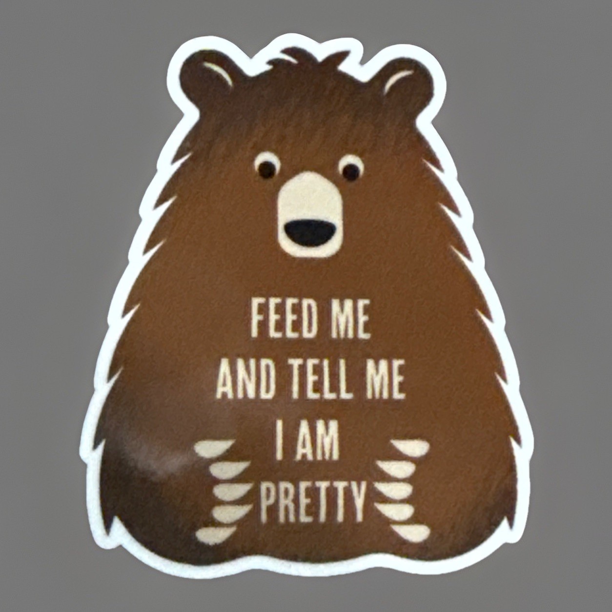 Feed Me And Tell Me I’m Pretty Brown Bear Sticker 3” Waterproof UV-resistant