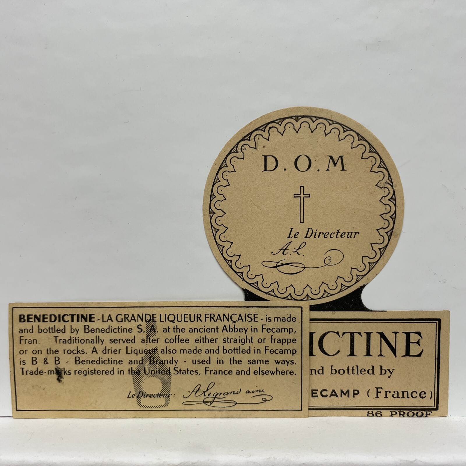 Lot 2 D.O.M. Benedictine Liqueur Label – S.A. Fecamp France