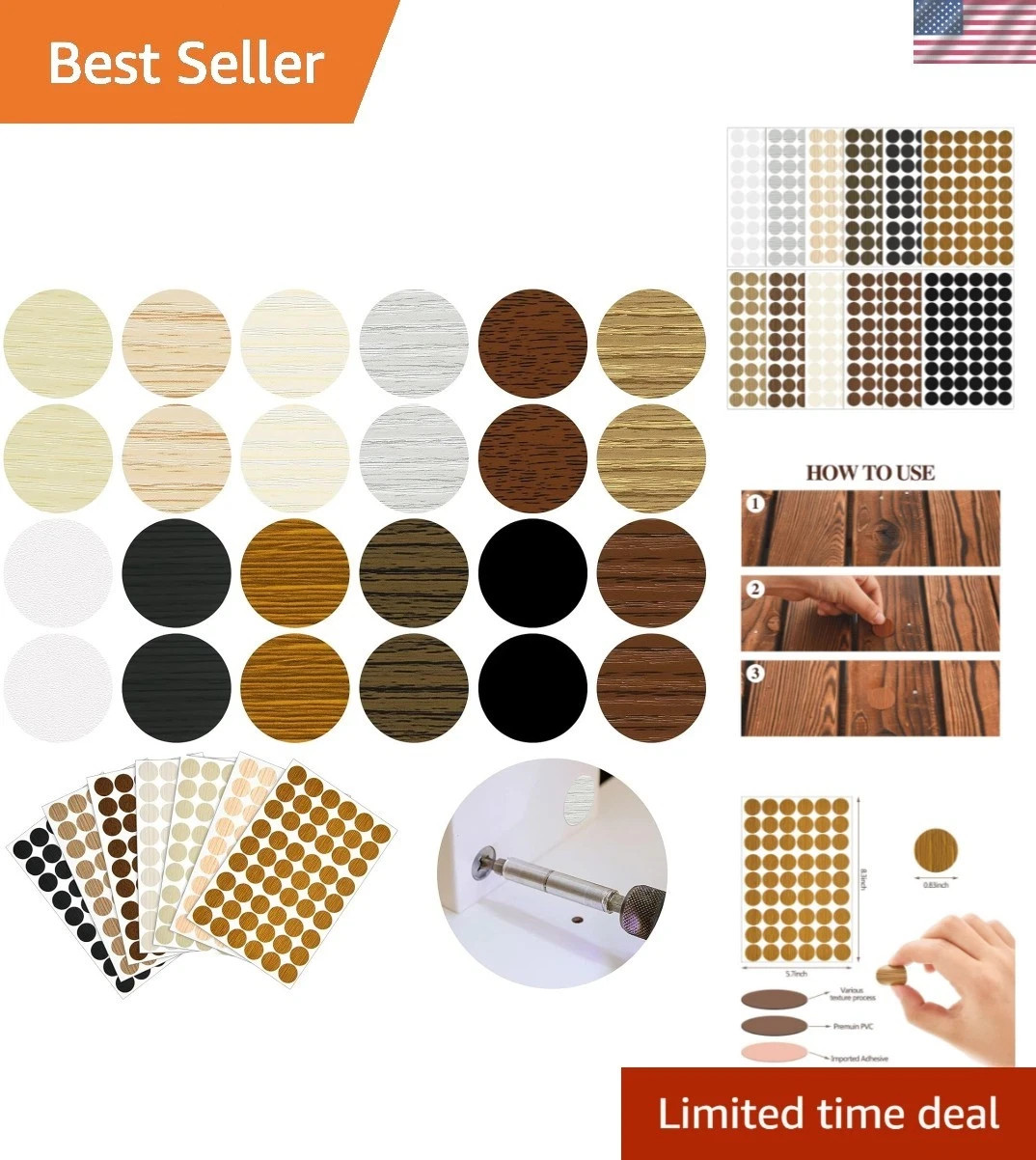 648 Pieces Adhesive Screw Hole Cover Stickers Wood Grain Furniture Stickers 1…