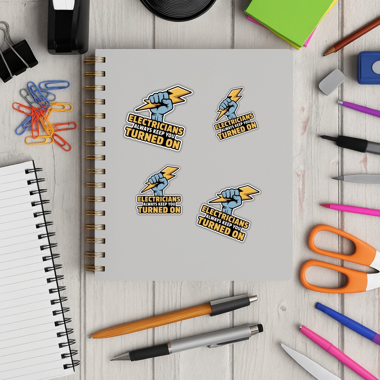 4PCS Electricians Always Keep You Turned On Stickers – Funny Lineman Work Decals