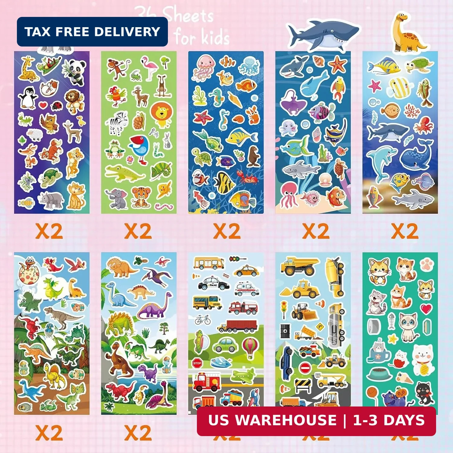 Kid Stickers Bulk – 36 Kid Sticker Sheets, 800+ Pieces Cartoon Animal Waterproof