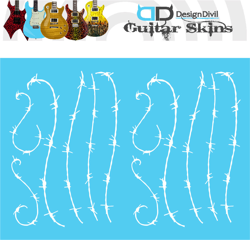 Pro Custom BARB WIRE Guitar Decal Stickers Fits All Guitars 12 Colour Options