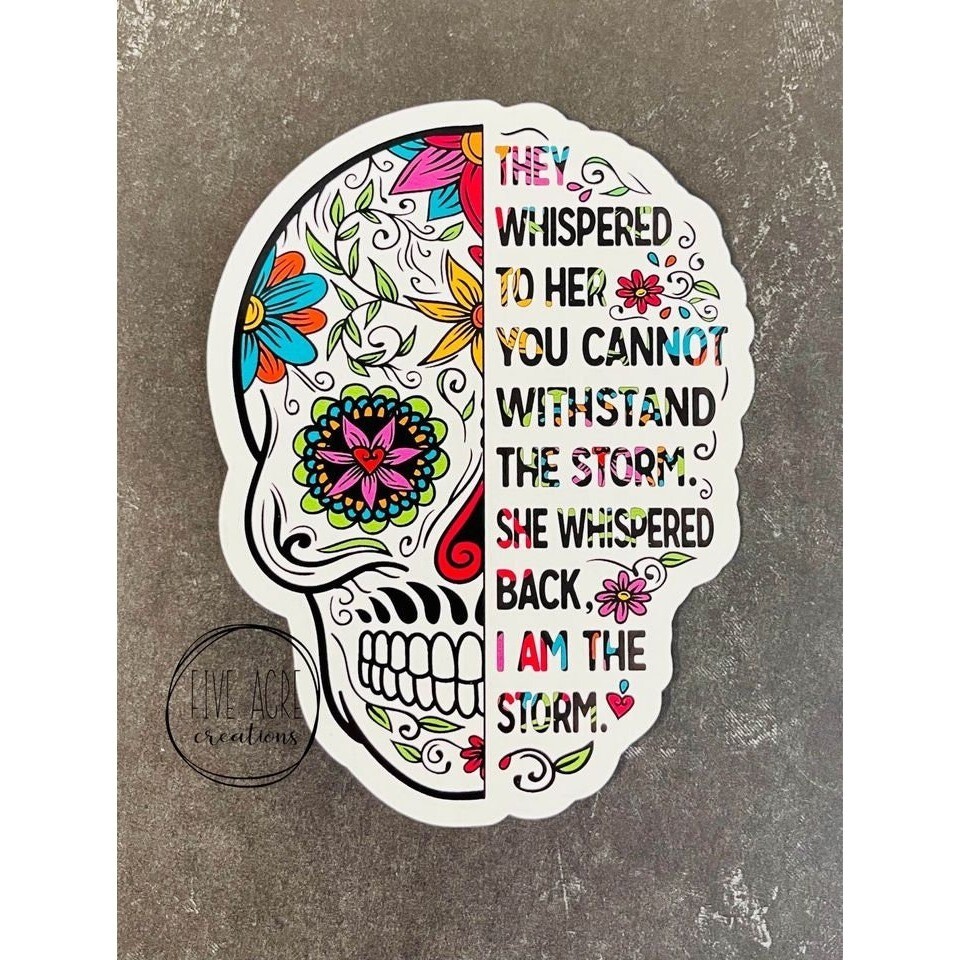 Inspirational Waterproof Weatherproof Vinyl Sticker | Skull | I Am The Storm