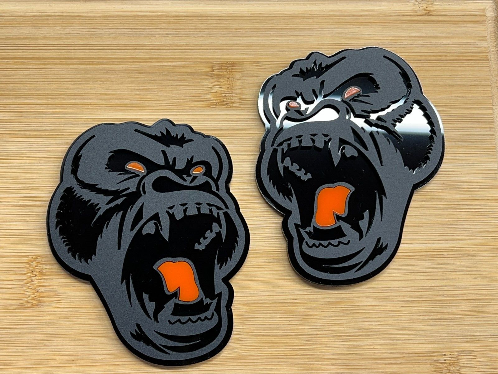 Angry Gorilla Orange Eye Car Truck Emblem Badge Matte Black/Black Custom PK of 2