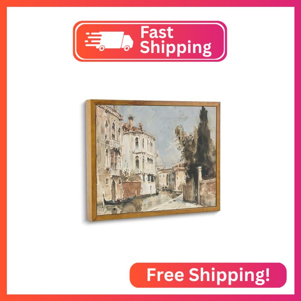 ARTZIO Framed Italian Landscape Wall Art,Venice Grand Canal Decor, Mid Century M