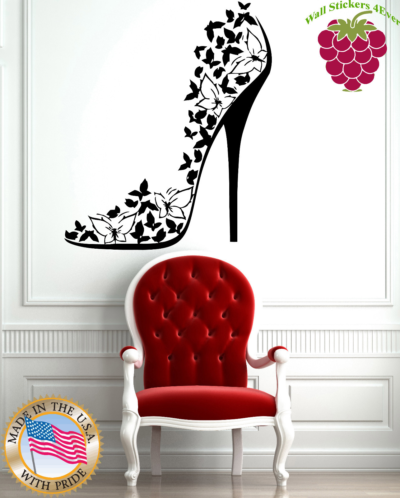 Wall Stickers Vinyl Decal Sexy High Heel Shoes Stiletto Butterflies (EM506)