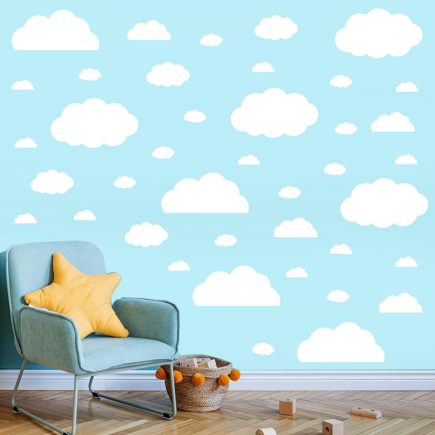 Cloud Wall Decals – 40 Peel and Stick Clouds Stickers – Assorted Shapes and Size