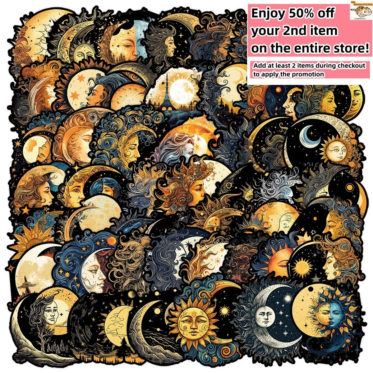 50 Pcs Stickers Nordic Sun & Moon Goddesses Luggage Skateboard Car Phone Vinyl