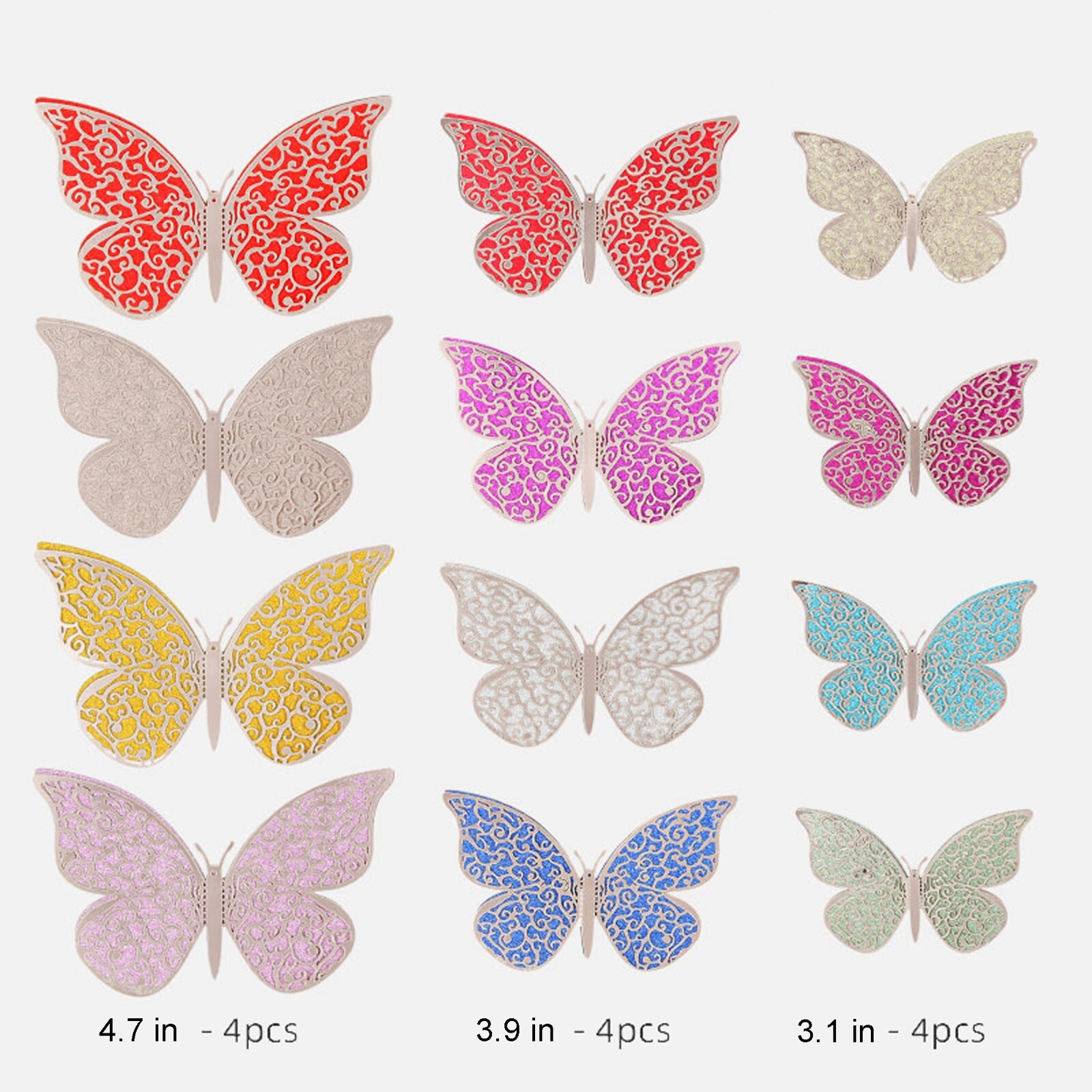 12 Pcs new model 2 layers decorative butterfly for all occasions
