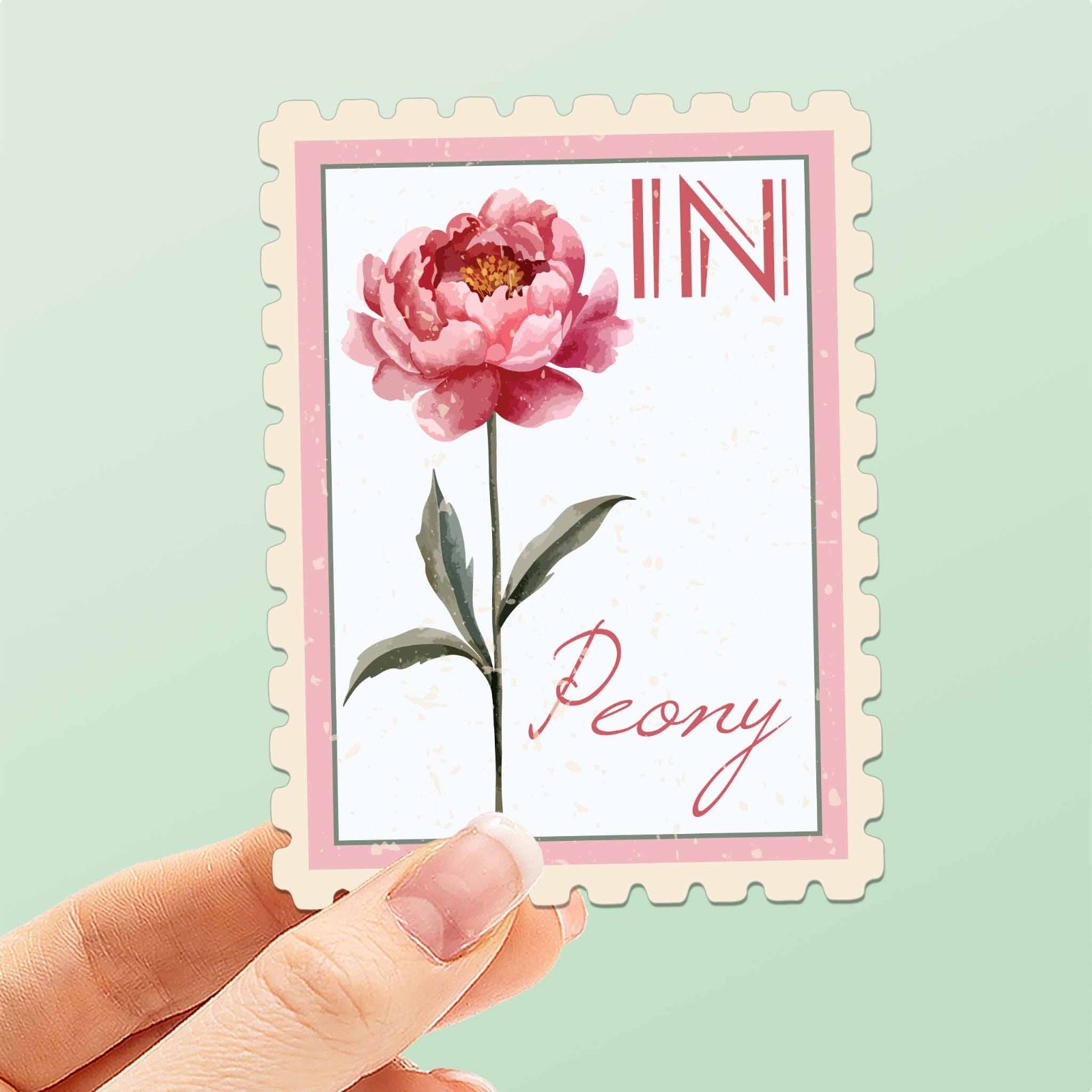 Indiana State Flower Peony Sticker – IN Vintage Stamp Decal for Laptop