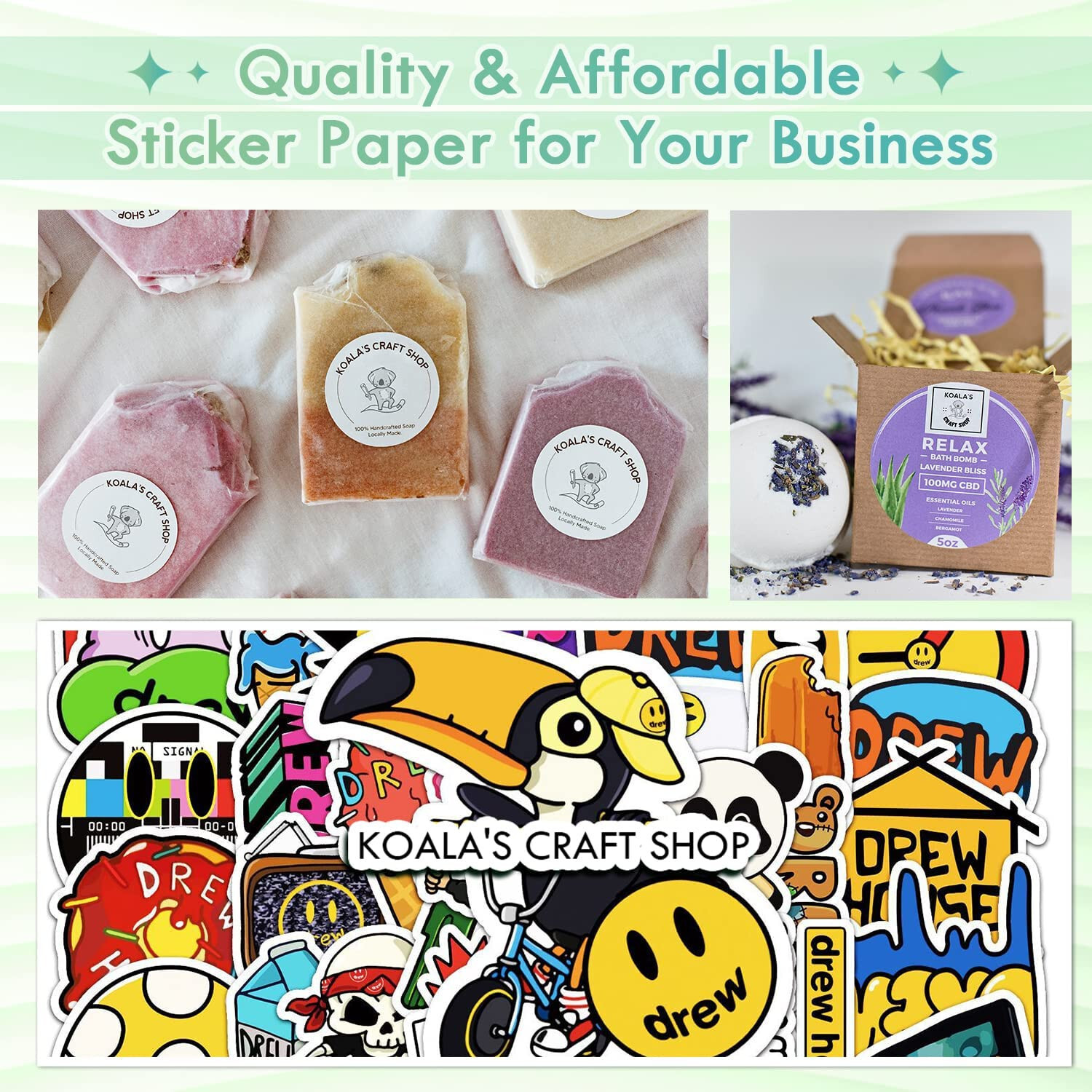 Koala Printable Vinyl Sticker Paper Waterproof Bulk 200 Matt Inkjet Laser Print