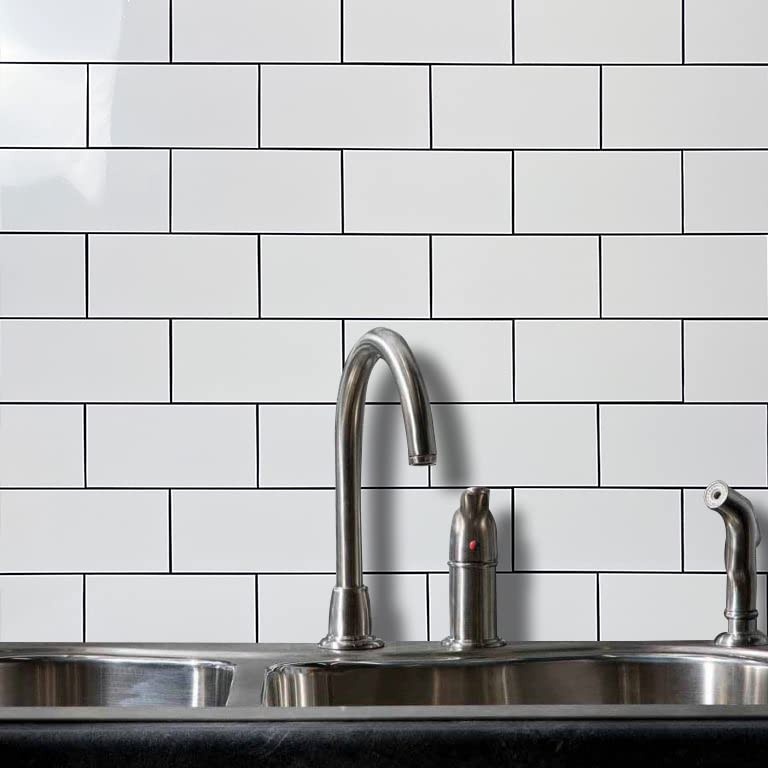 100-Piece Polished White Thick PVC Peel and Stick Backsplash, 3" x 6" Waterpr…