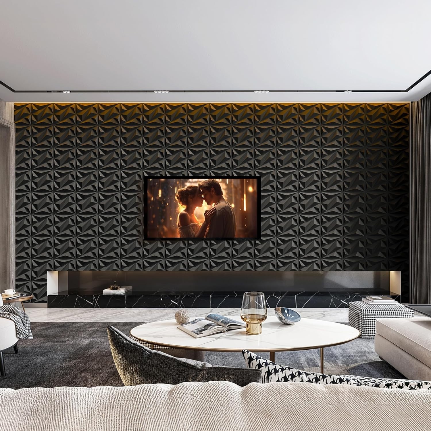3D Wall Panels, 33 Pack 12 x 12 Inch Decorative Wall Panels PVC Accent Wall P…
