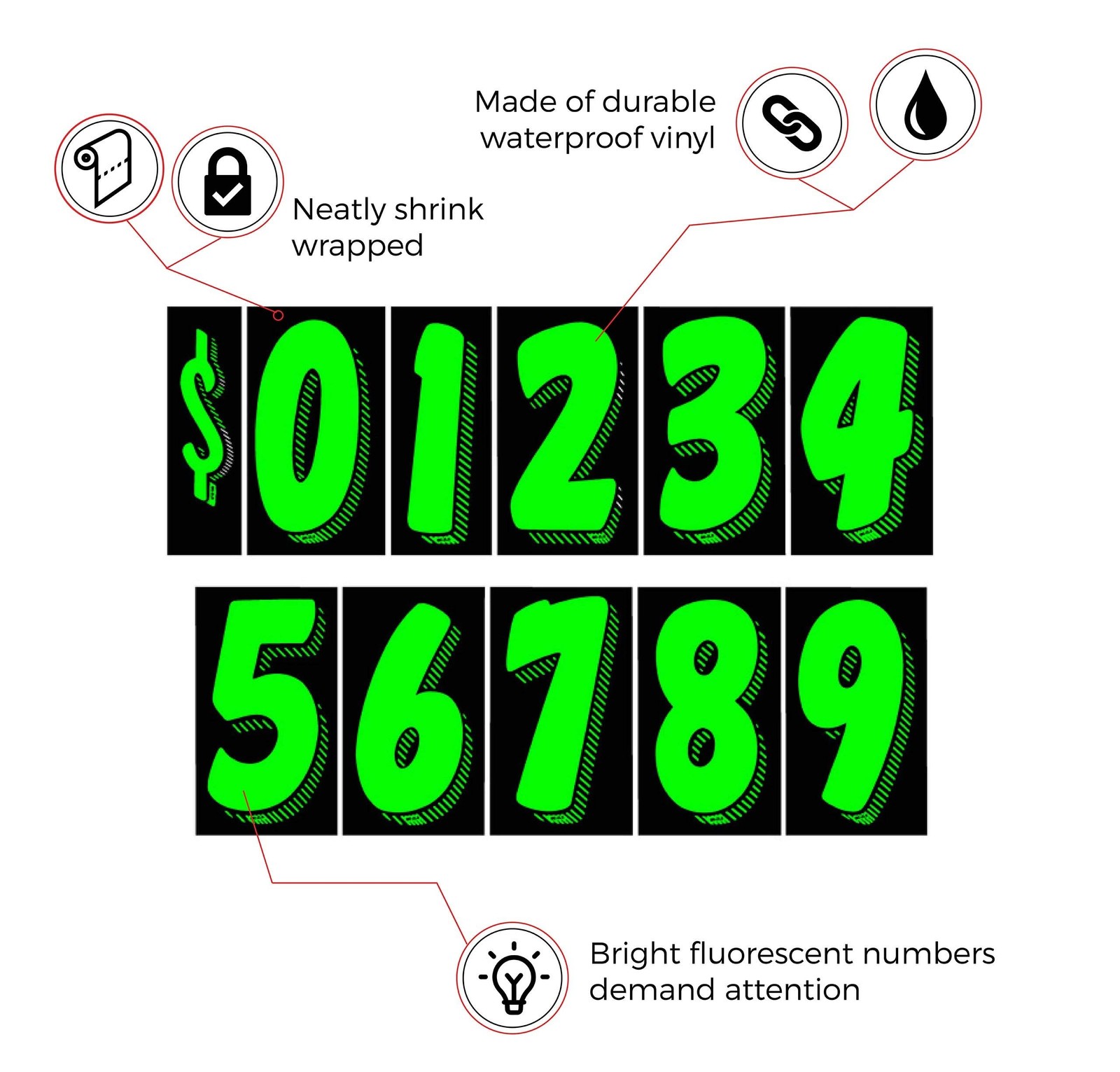 EZ Line Vinyl Decals for Cars Chartreuse Large Number Stickers Windshield Pri…