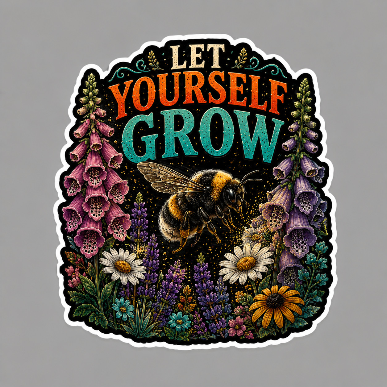 Bumble Bee Sticker Vinyl Decal Let Yourself Grow Floral Wildflowers Motivational