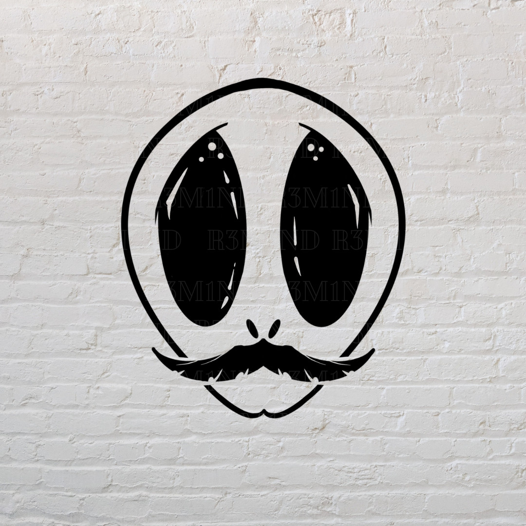 Alien w/ Mustache Window Decal | White/Black | Premium Quality | 5" x 4"
