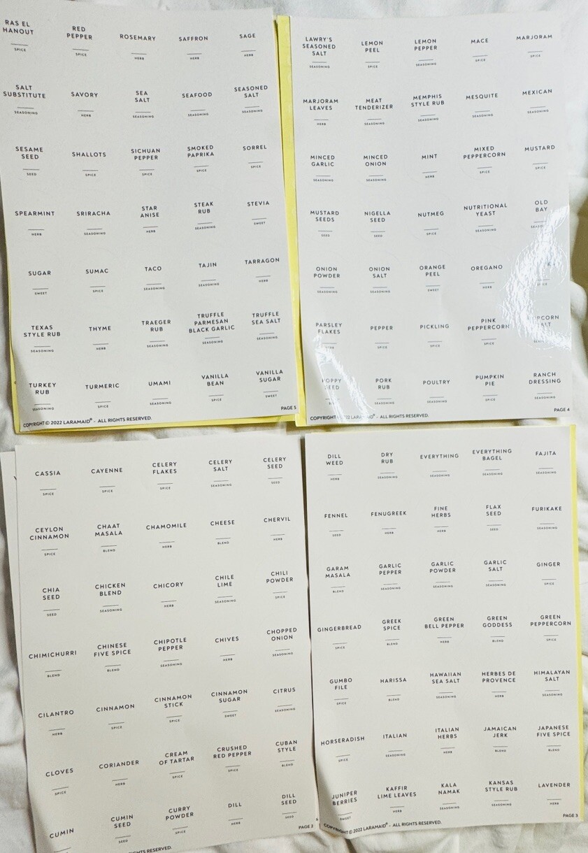 459 Minimalist Spice Jar Label Set, Black Text on White Vinyl Waterproof Labels