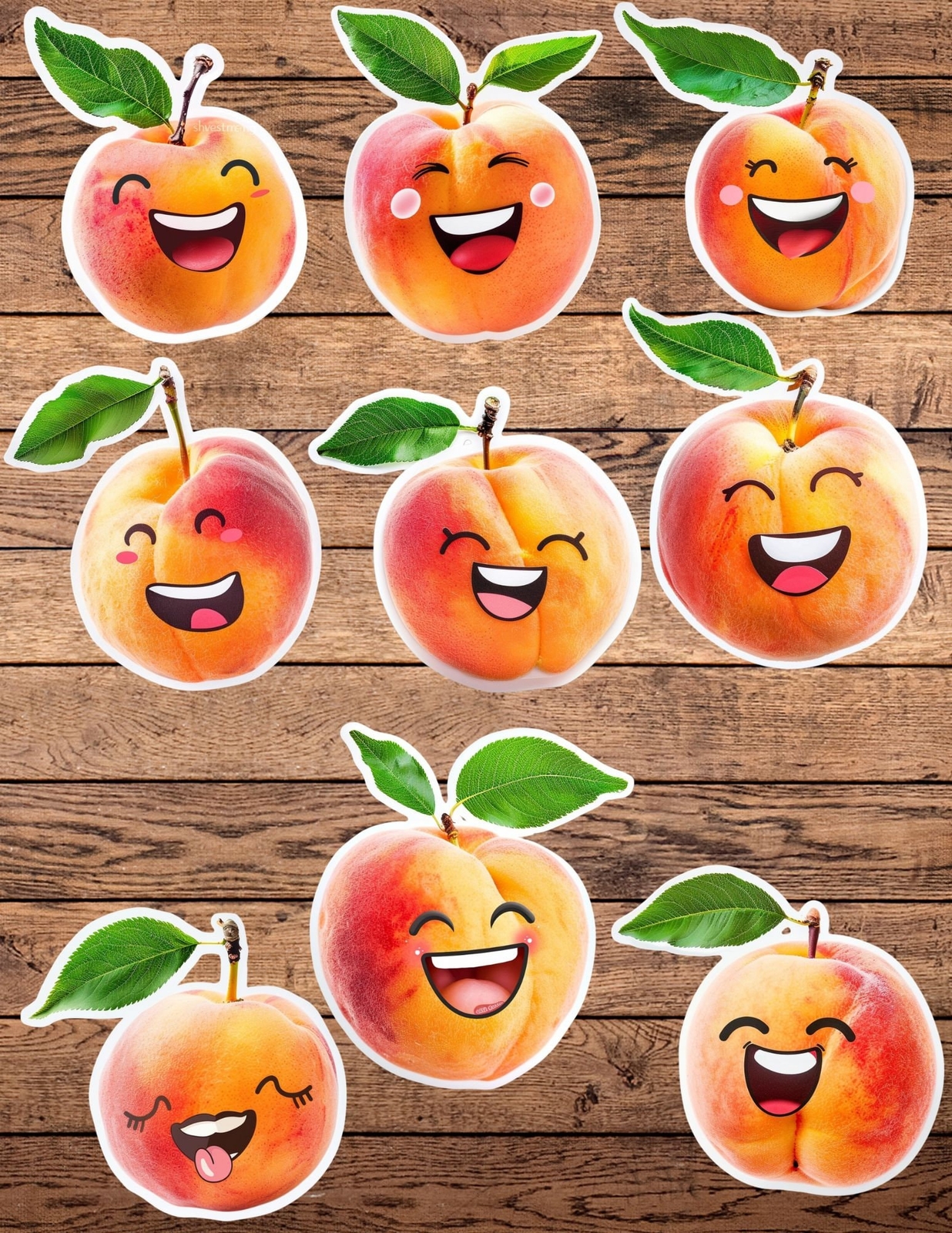 Silly Face Peach Die Cut Stickers Set Laptop Sticker WaterBottle Sticker