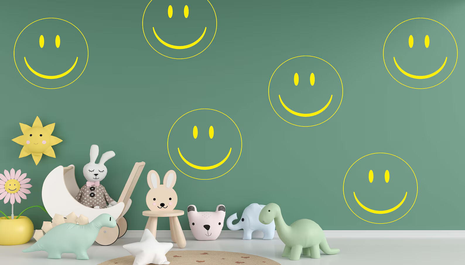 Smiley Face Wall Decal Vinyl Wall Sticker, Great for Playroom Nursery Decor 6pc