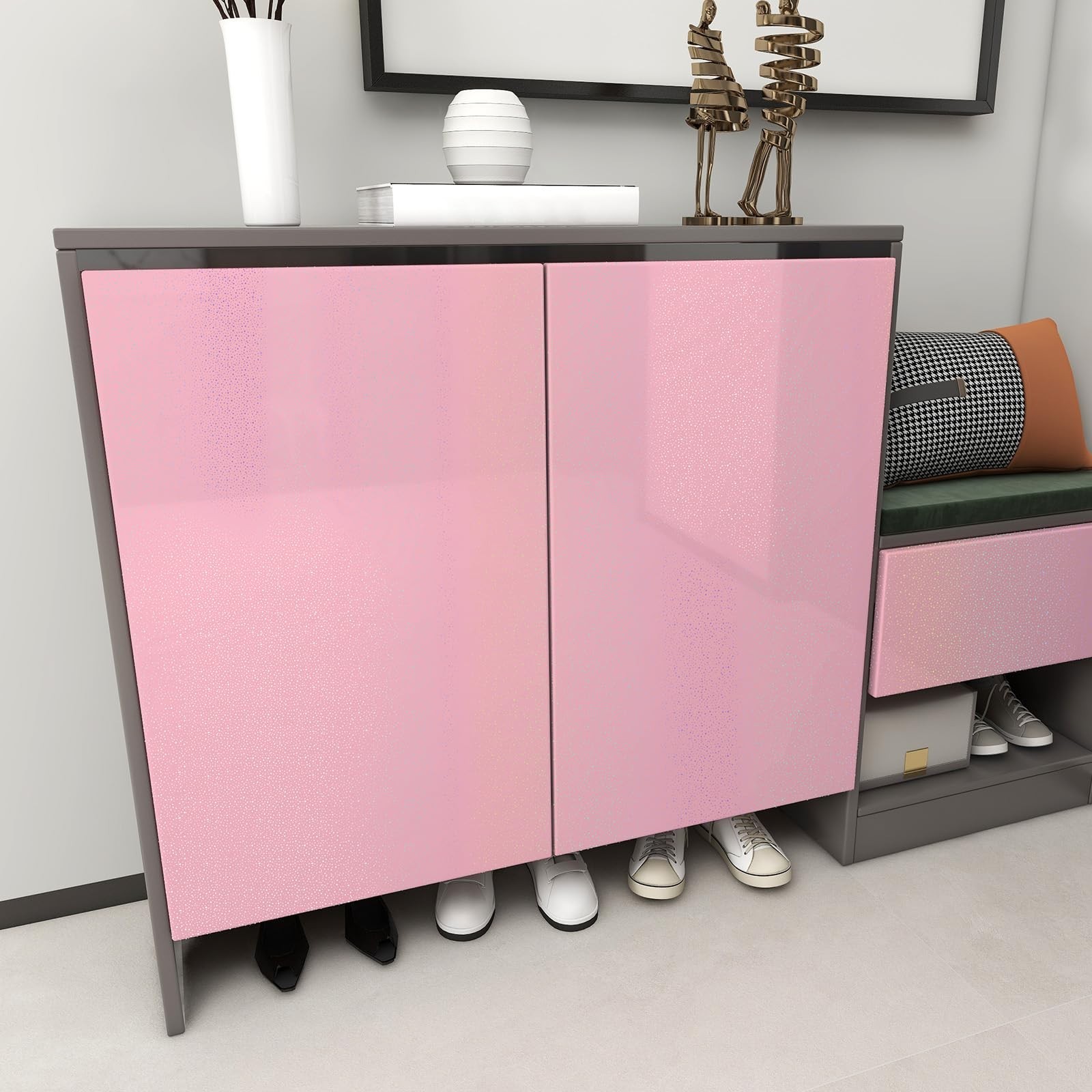 Pink Glossy Countertop Contact Paper Peel and Stick Holographic Shiny Waterpr…