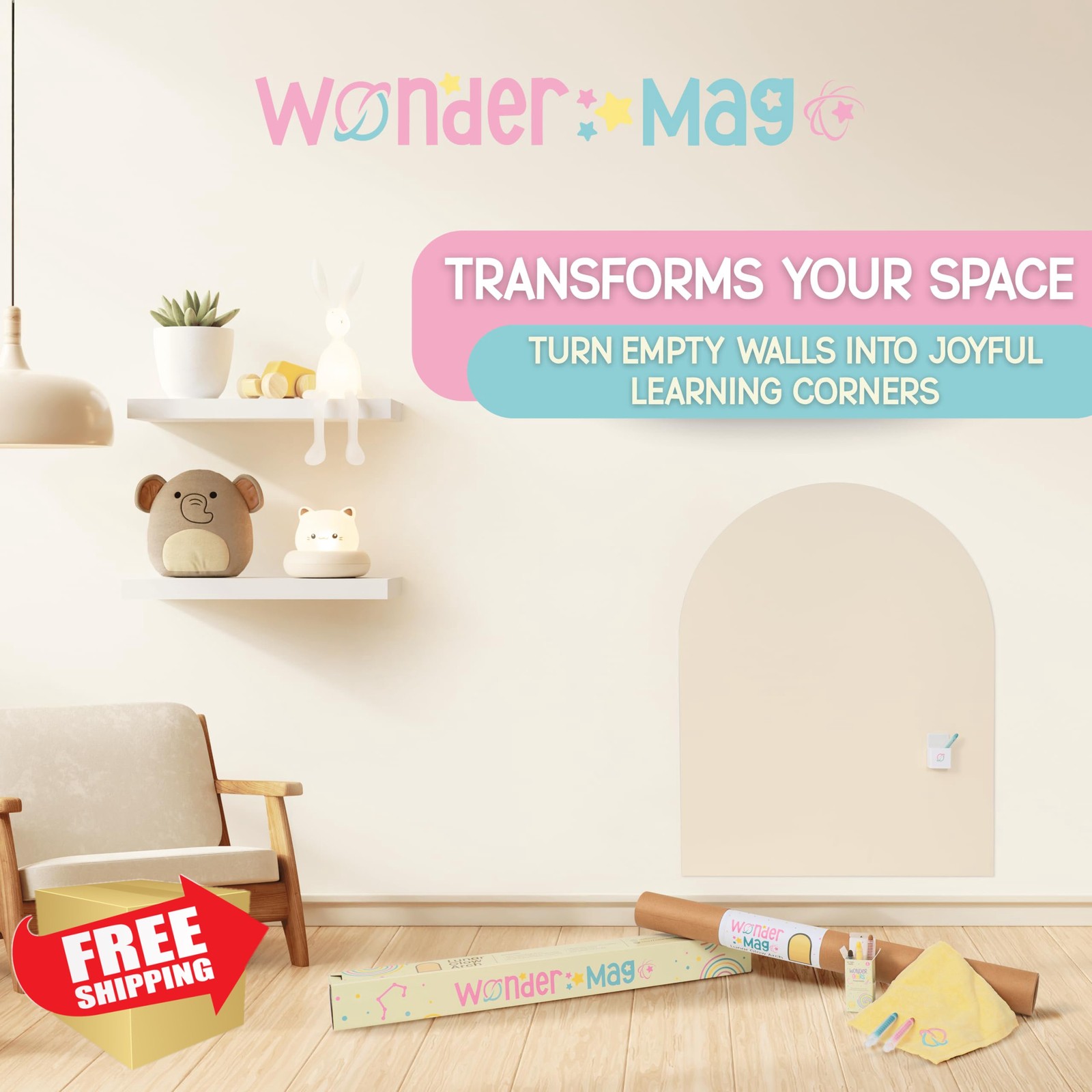 WONDERMAG Kids Magnetic Wall Decal 40×32" with Crayons