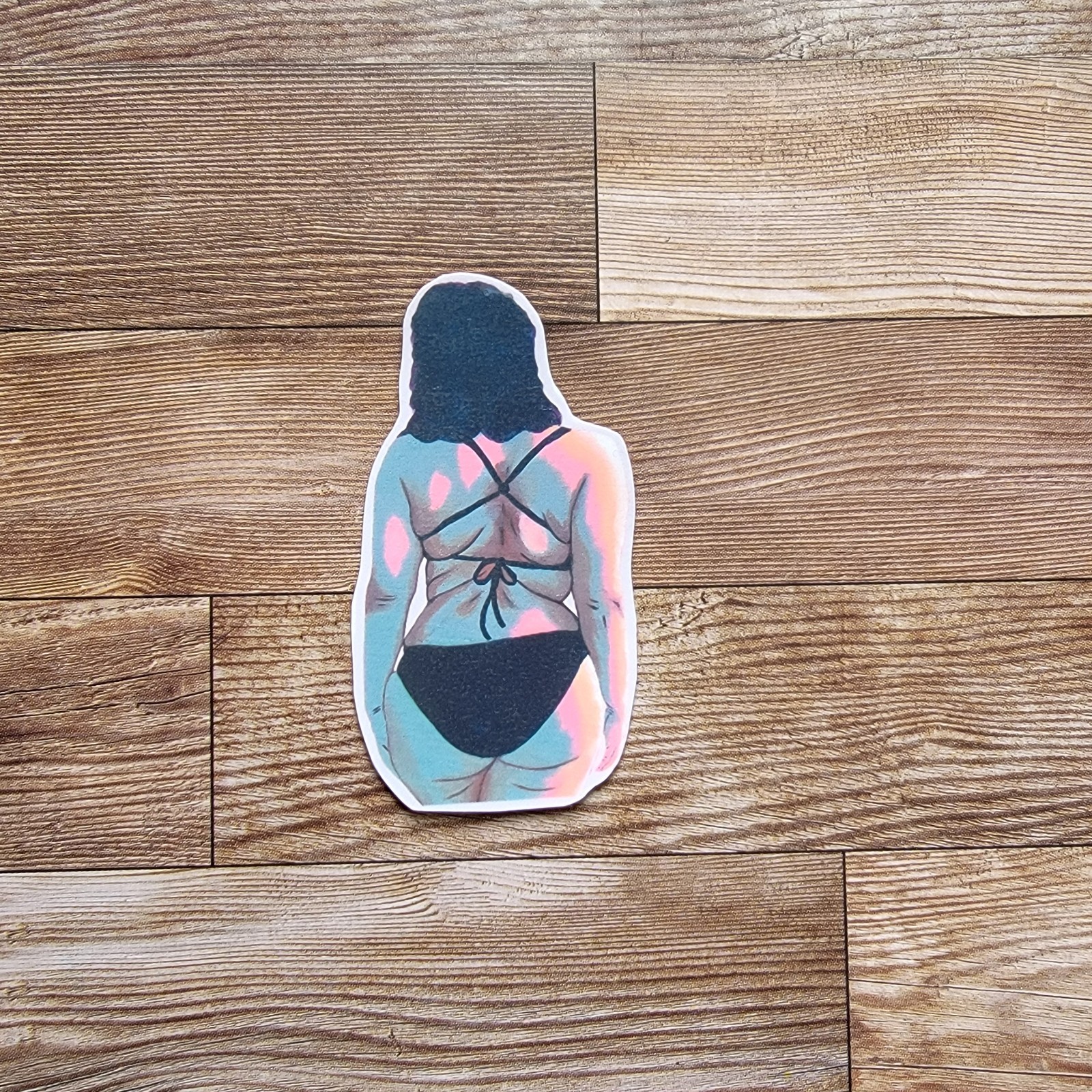 Curvy Woman Vinyl Sticker, Girl in Bikini Art Sticker, Back Rolls Self Love
