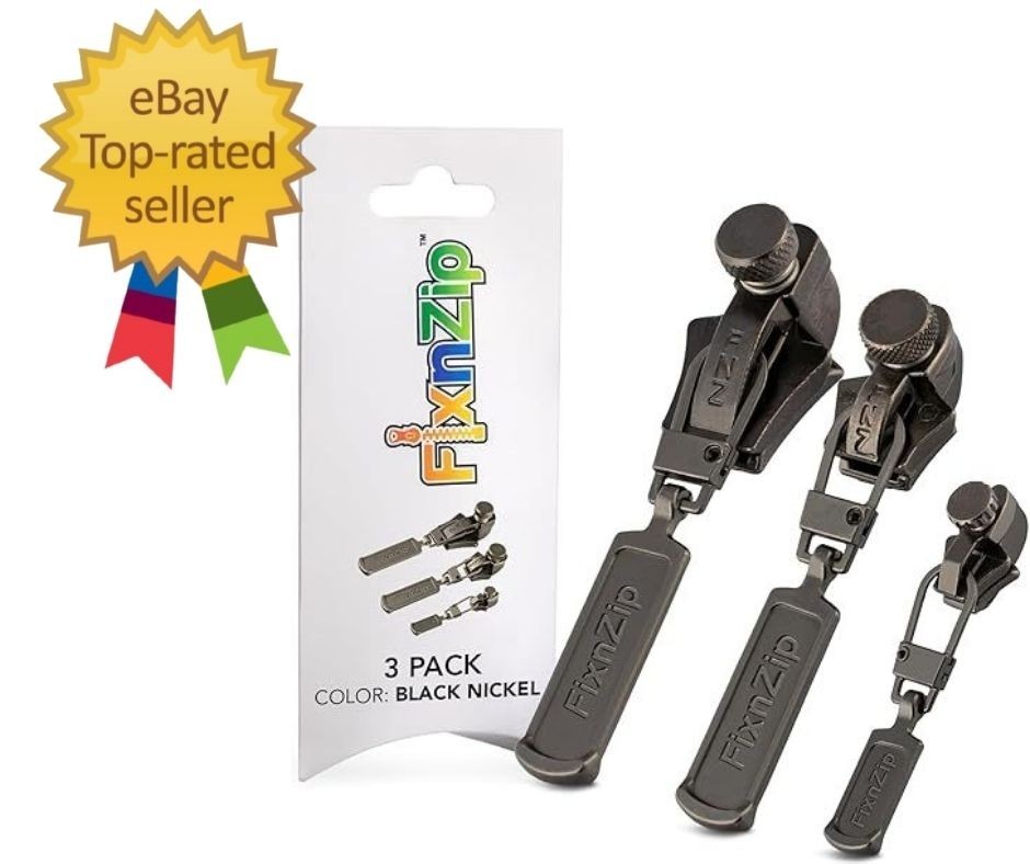 Fix n’ Zip Universal Zipper Repair Kit – Black Nickel, 3 Sizes for Quick Repairs