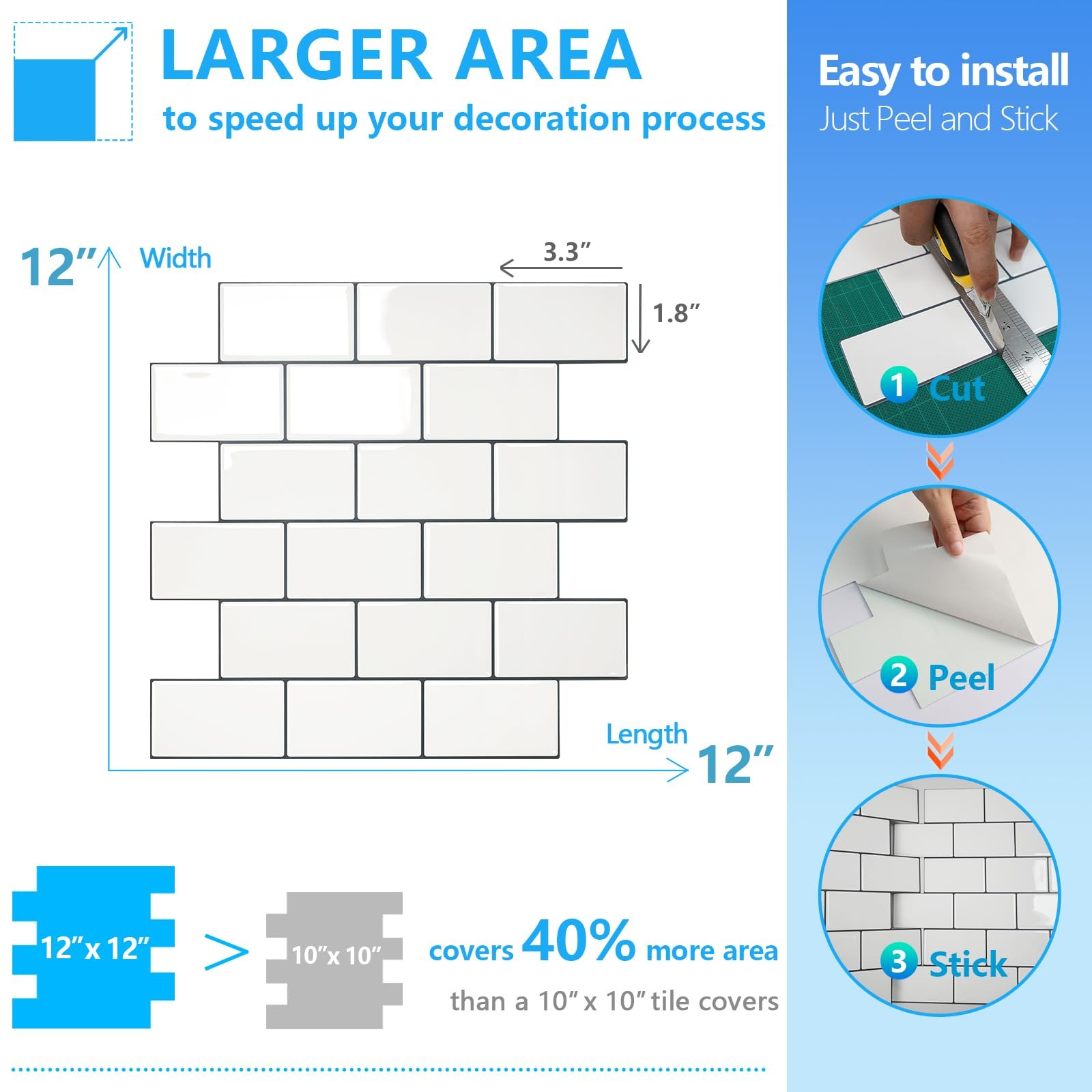 STICKGOO 10-Sheet White Subway Tiles Peel and Stick Backsplash, Stick on Tile…