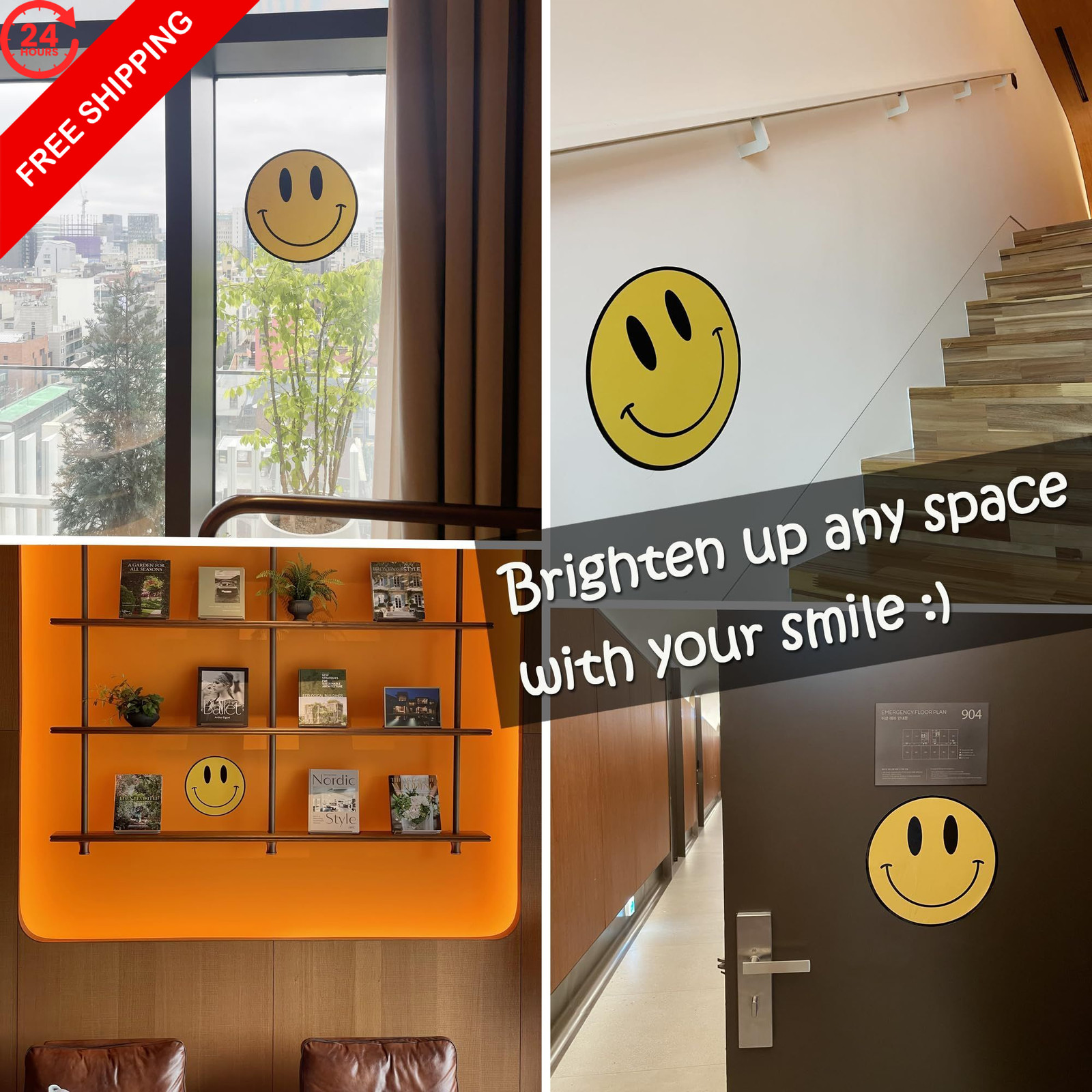 Smiley Face Decal Sticker 12×12 – Waterproof UV-Coated Vinyl 12" *12", Yellow