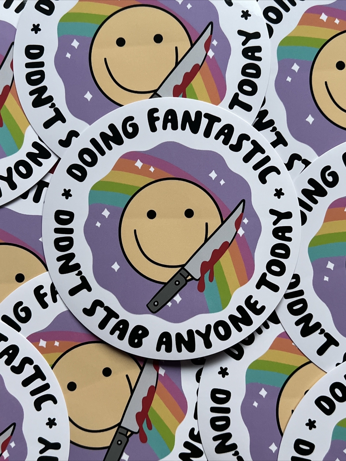 Funny Smiley Face Knife Vinyl Sticker 4 Inch Waterproof Decal