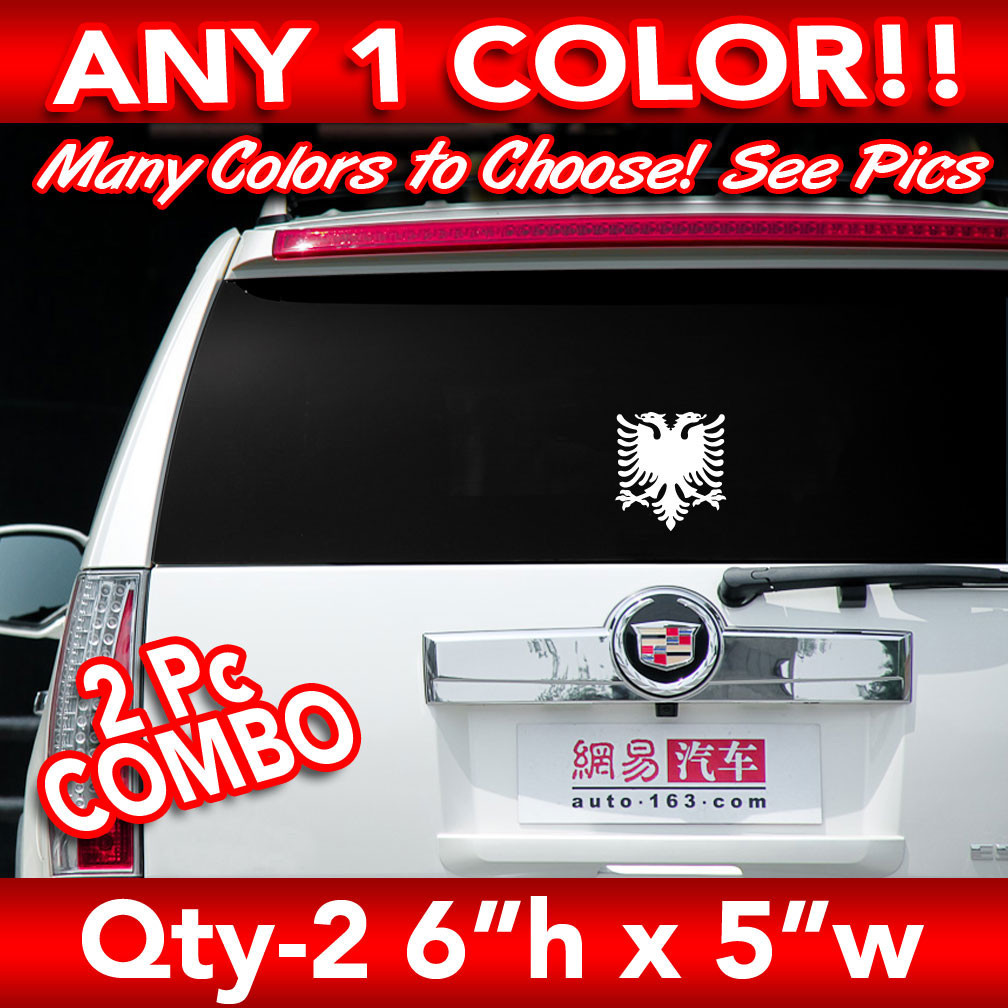 2PC Combo ALBANIA ALBANIAN EAGLE SOLID FLAG WINDOW LARGE DECAL STICKER 6"h x 5"w