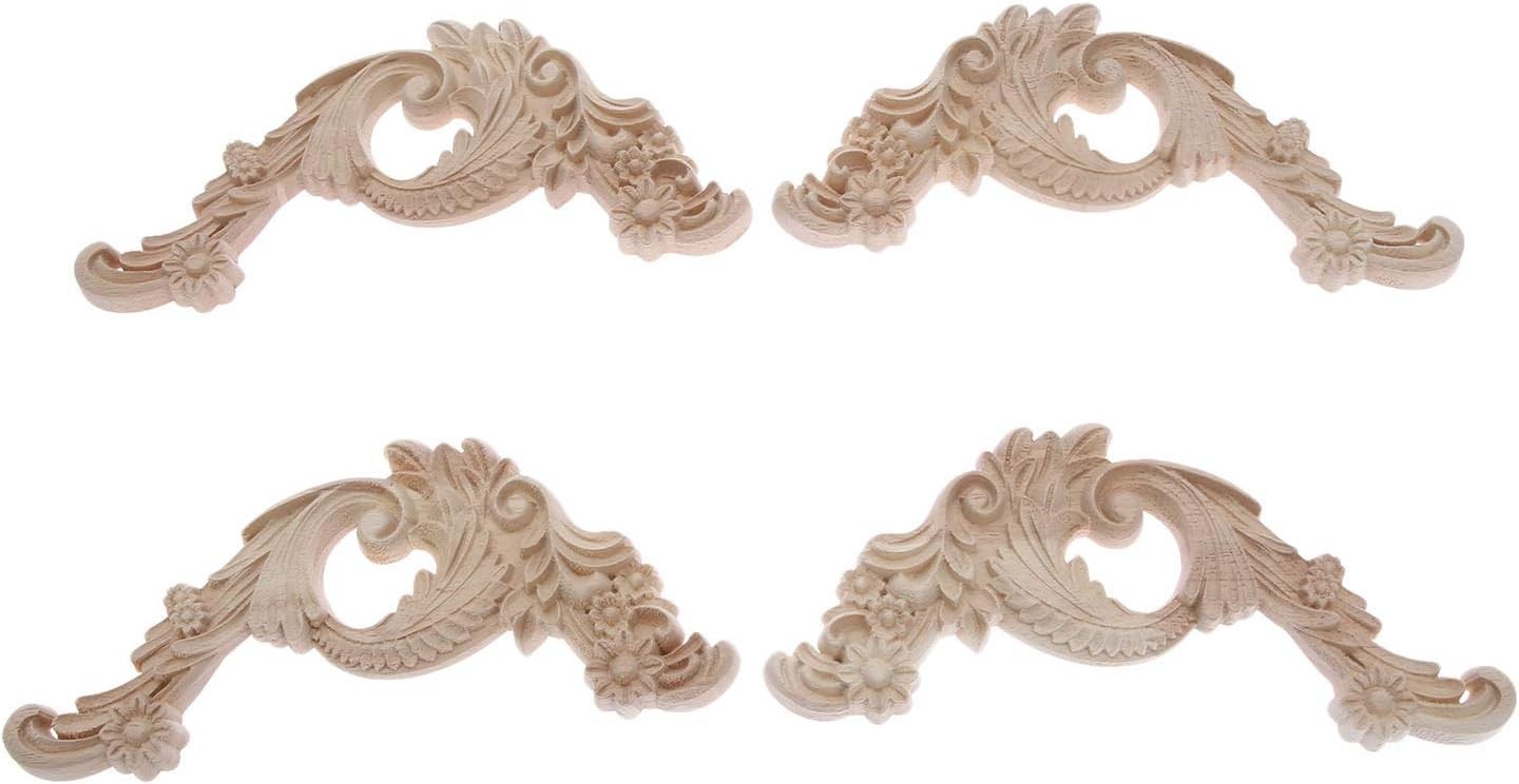 Wood Carved Appliques Wooden Onlays, 2 Pairs 2 Pairs(4Pcs), C: 20×8.5cm