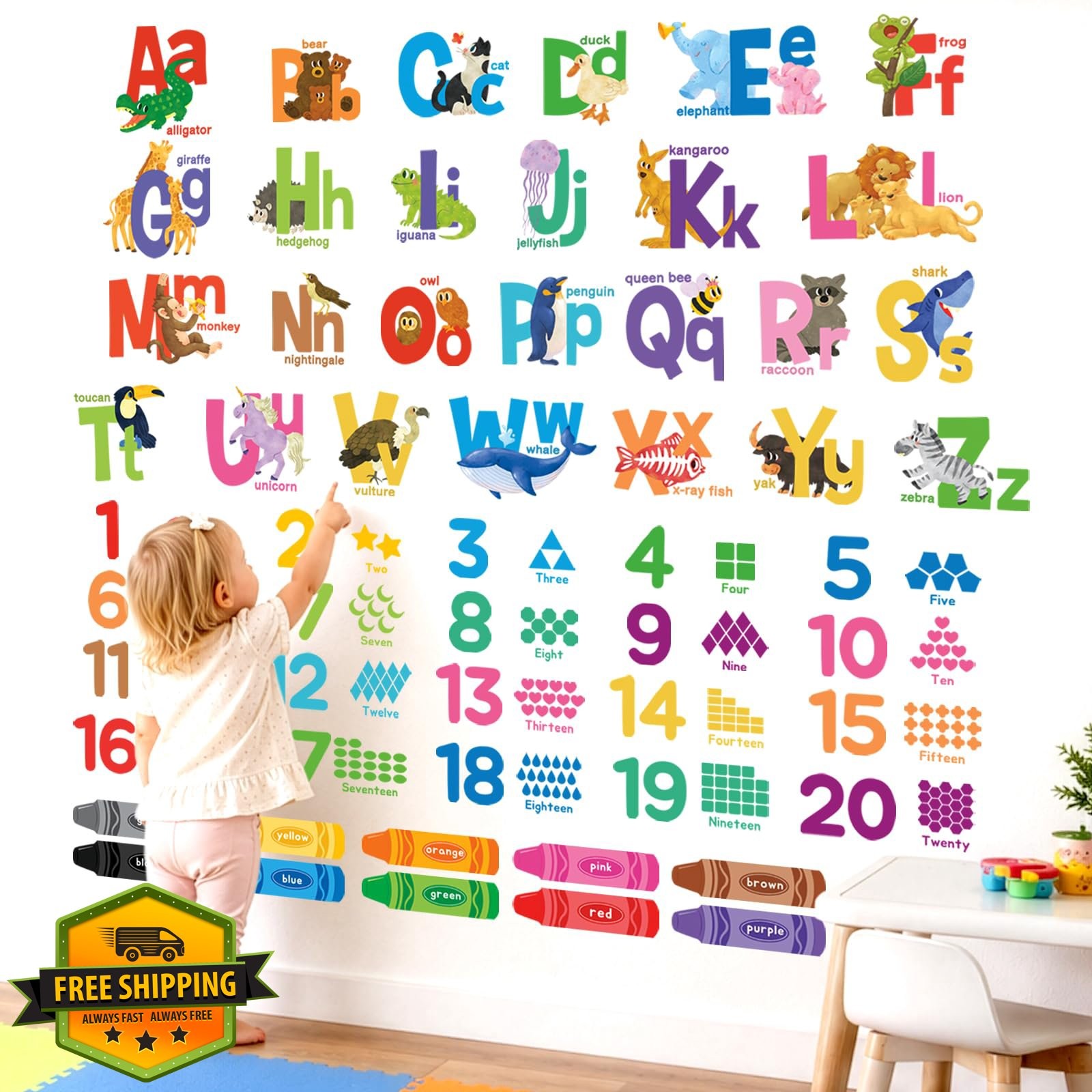 DECOWALL ABC Crayon Alphabet Wall Stickers