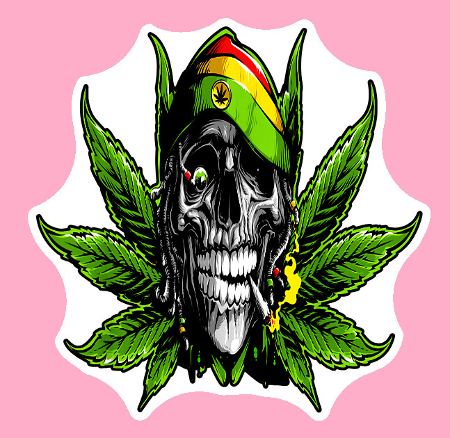 Rasta Skull Weed 420 Vinyl Sticker Weatherproof Marijuana Laptop Water Bottle