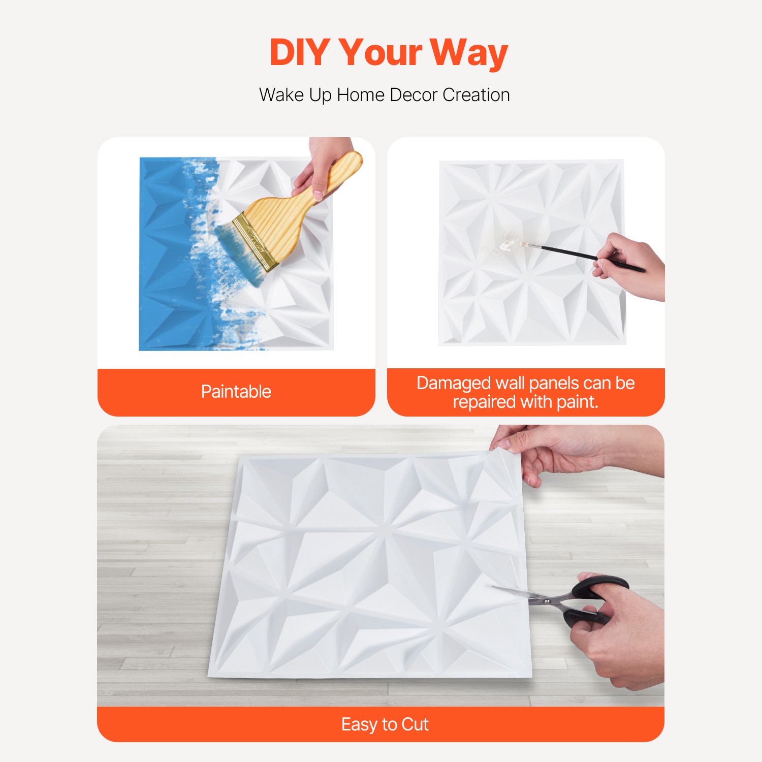 Uimoso 3D Wall Panels 11.81 x 11.81" PVC 32 Sq.Ft Coverage Diamond Matte White