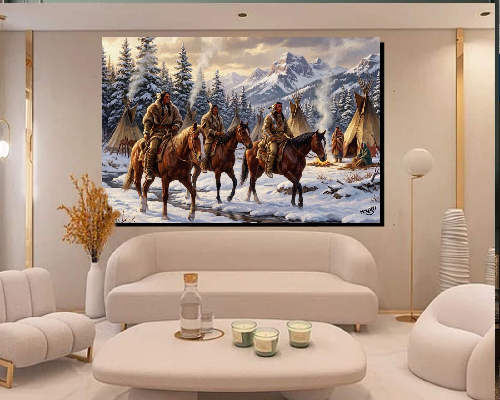 Native American Indians A Winters Hunting Party Gallery Canvas Wrap SN/LE