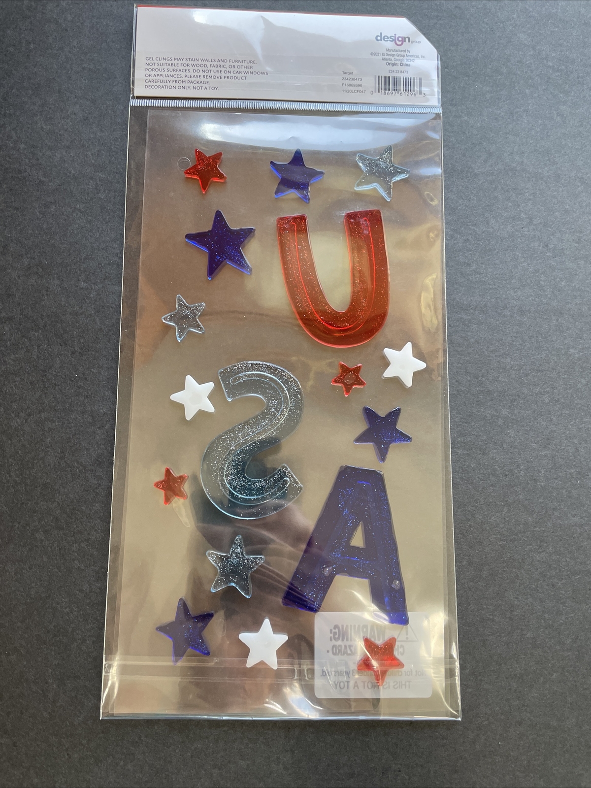 NEW USA Stars 4th of July Independence Day Gel Window Decor Clings 17 ct Glitter