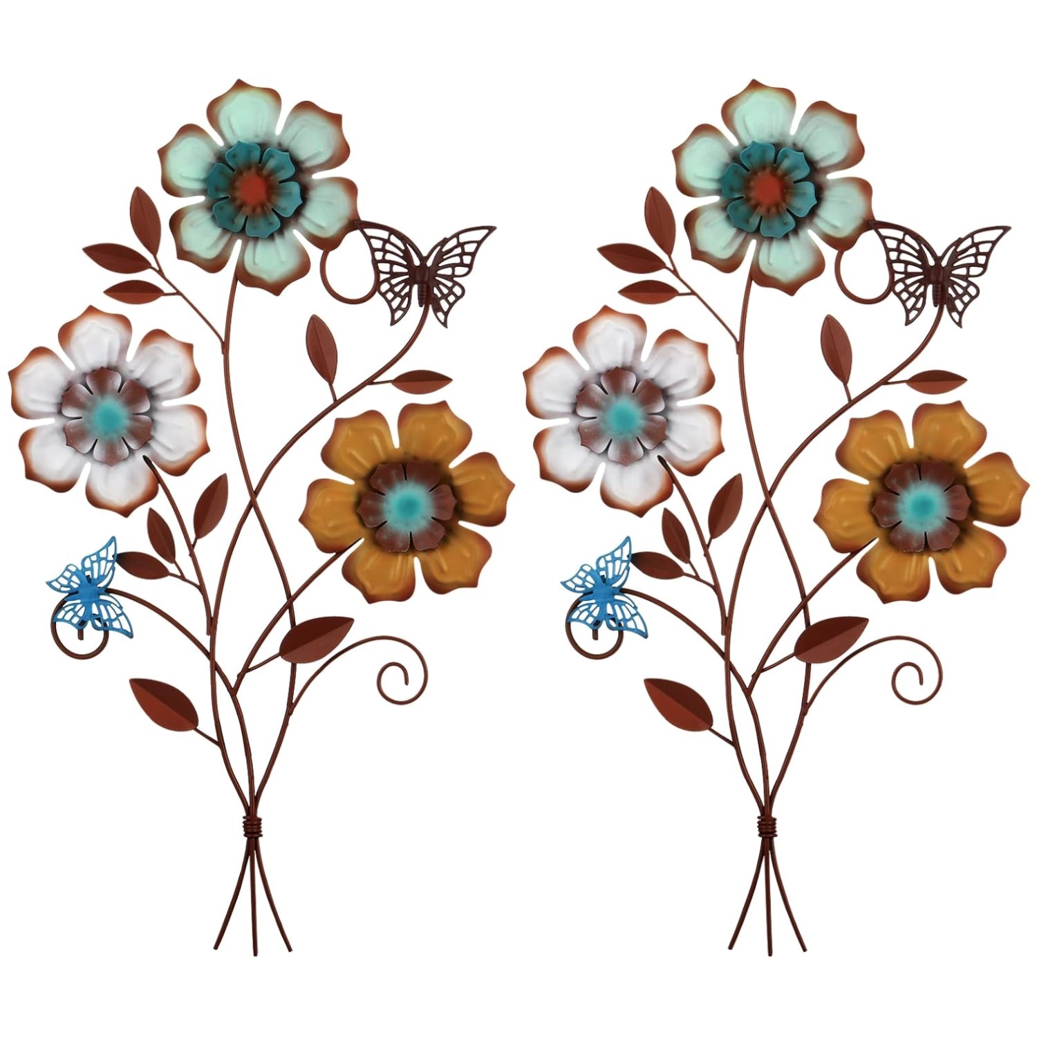 Rustic Hanging Floral Metal Wall Decor for Home – 2 Pieces