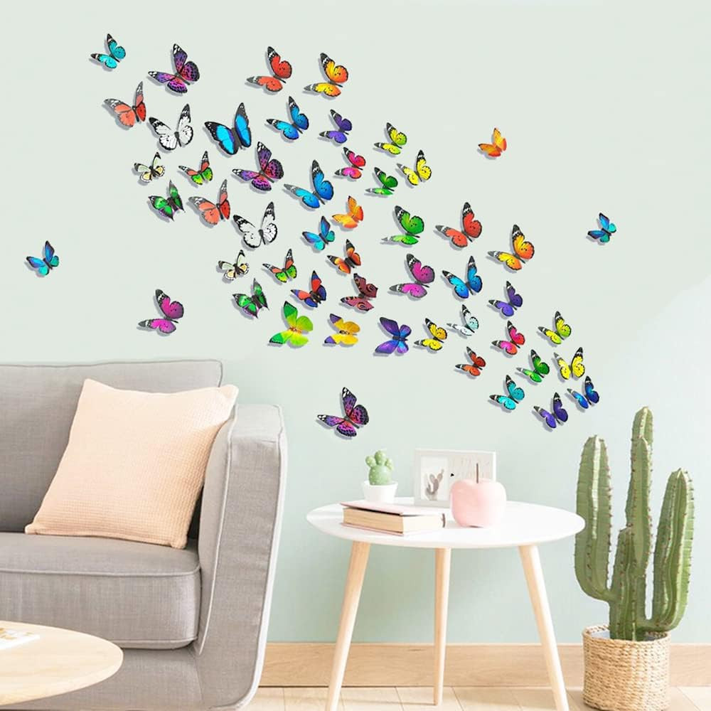80 PCS Butterfly Wall Stickers Waterproof Removable Reusable Home Bedroom Decor