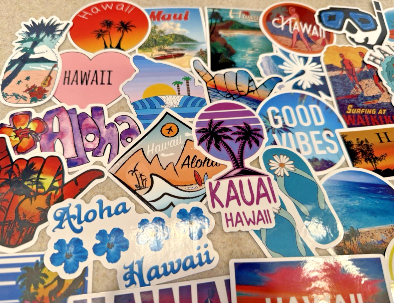 Hawaii, Surfing, Summer, Travel Stickers/Decals, NEW, Pick Your Pack of 50or100