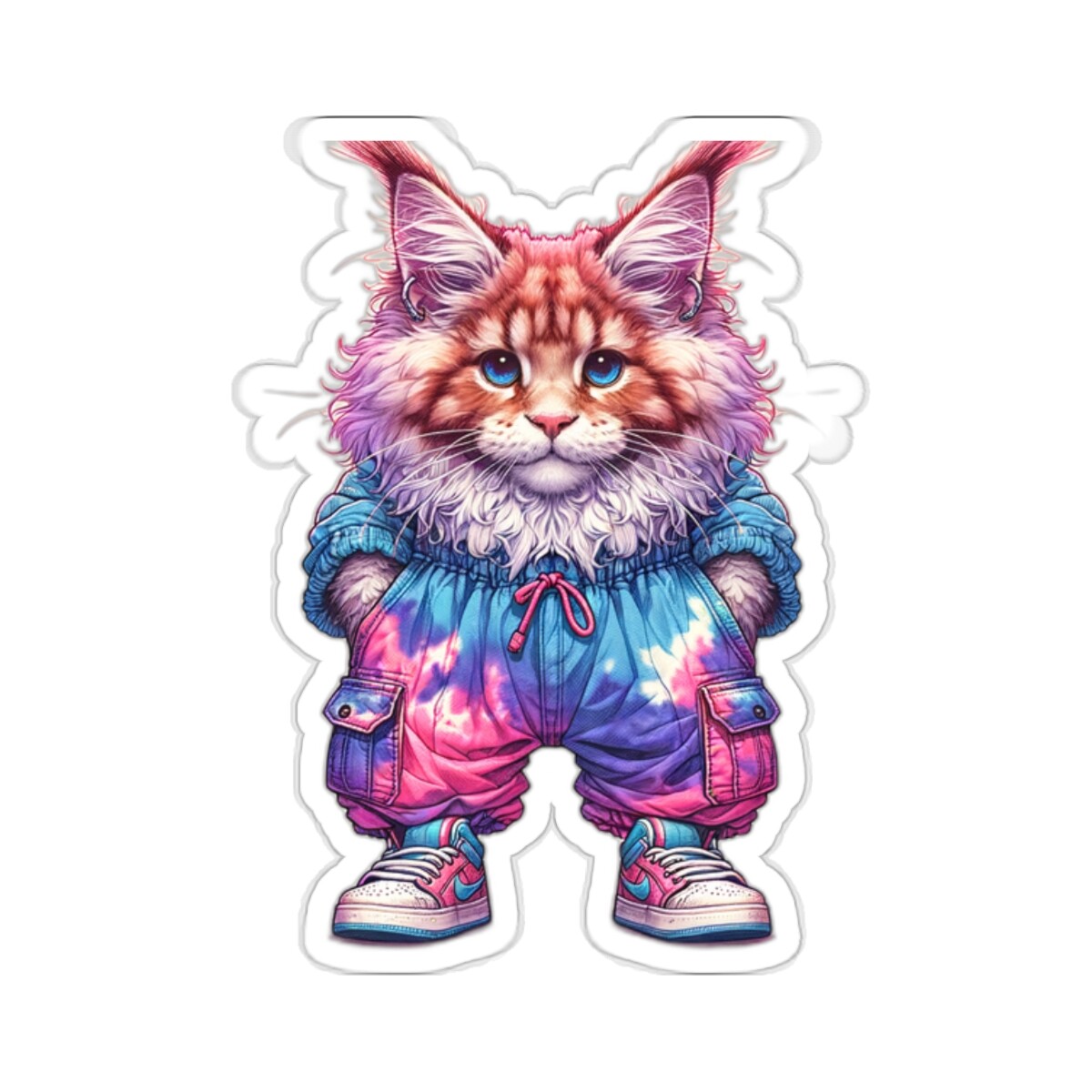 Sticker Maine Coon Cat Cargo Pants Tie-Dye 2×2" 3×3" 4×4" 6×6"