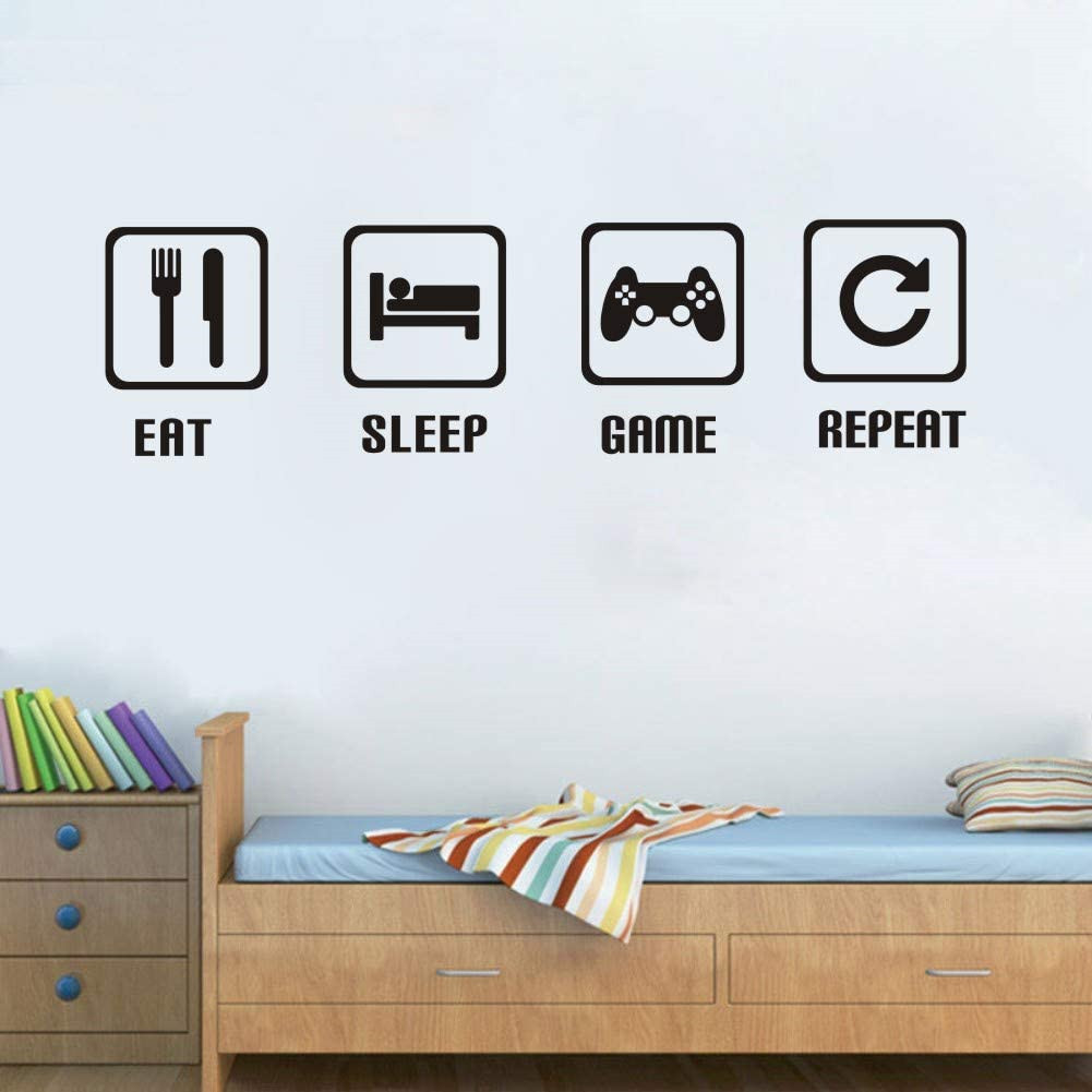 Eat Sleep Game Repeat Wall Stickers Video Gamer Wall Decals Game Room, ETC-COOL!