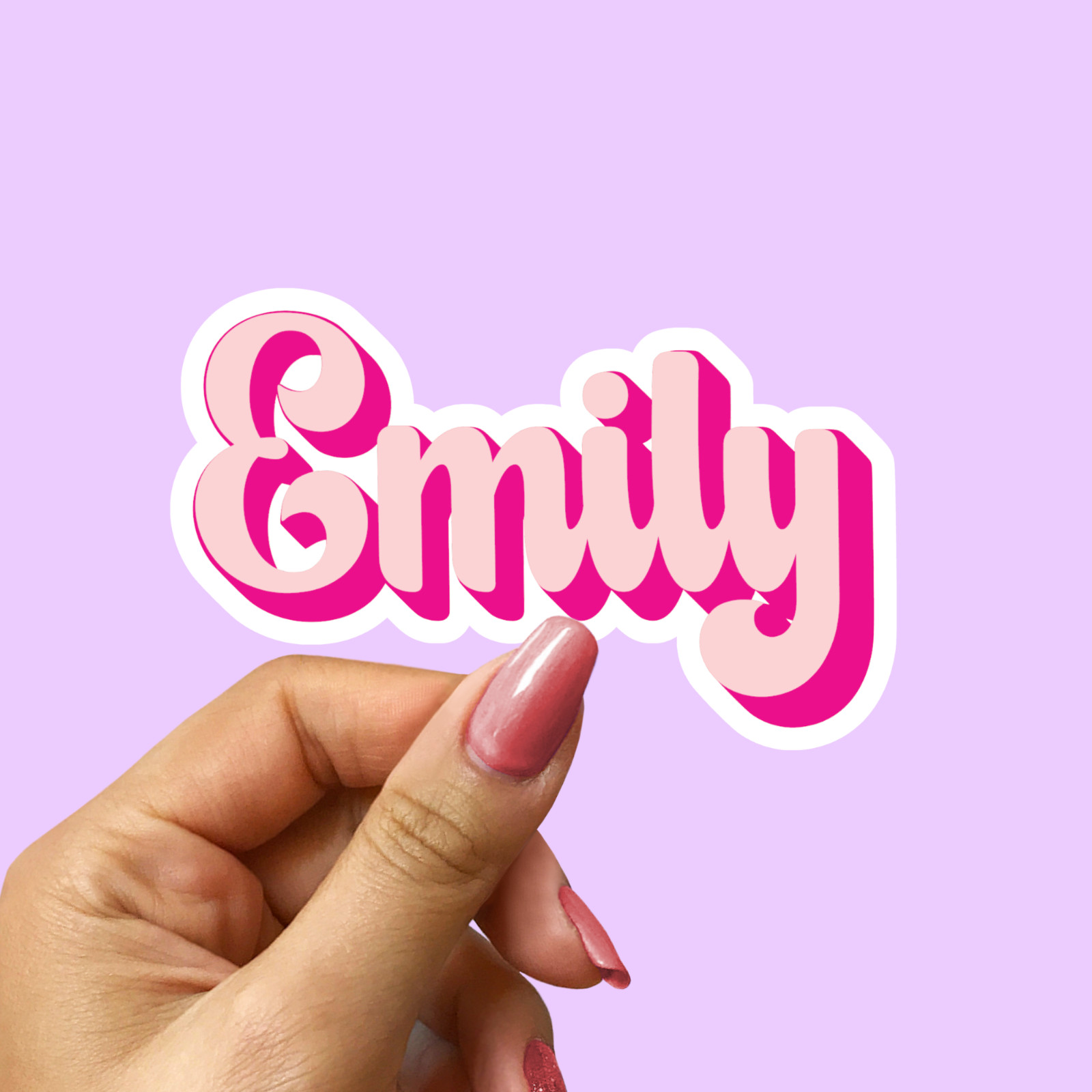 Custom Name Girl Doll Pink Font Sticker, Cute Girly Name Labels