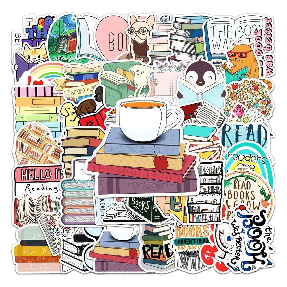 READING Vinyl Stickers [A/B] I LOVE BOOKS Learning BOOKWORM Teacher LIBRARIAN