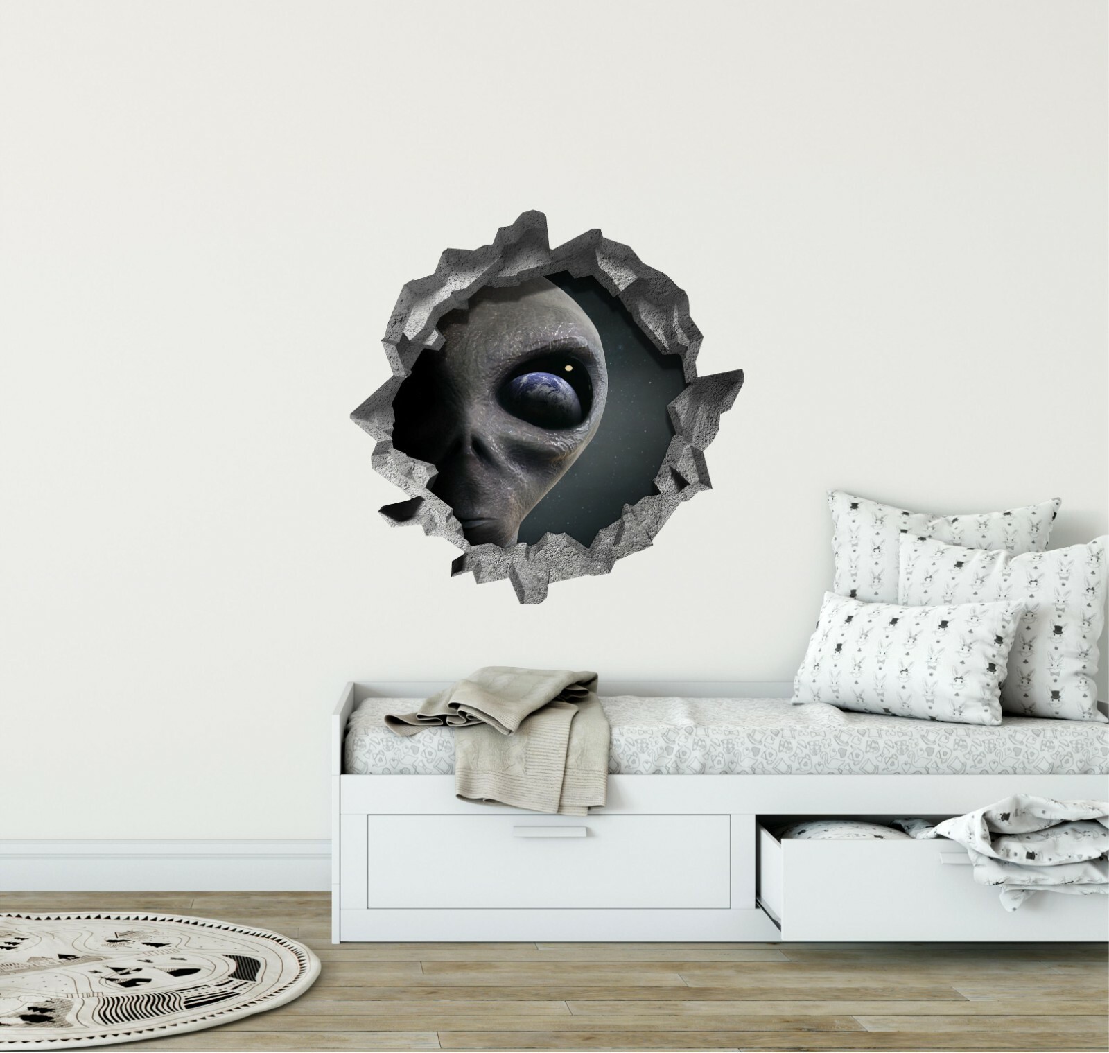 Hole in the Wall ALIEN ARRIVAL 3D Wall Decal Space Vinyl Wall Sticker Graphic