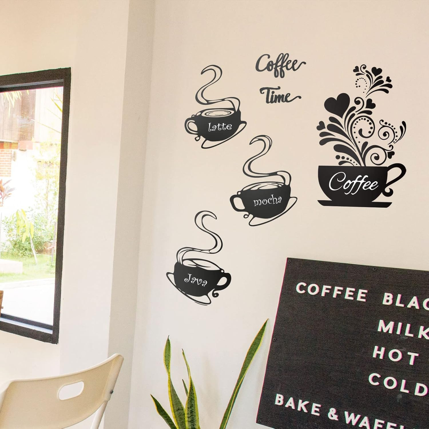 5 Pieces Coffee Cup Wall Stickers Kitchen Wall Decals Black Coffee Mug Latte Jav