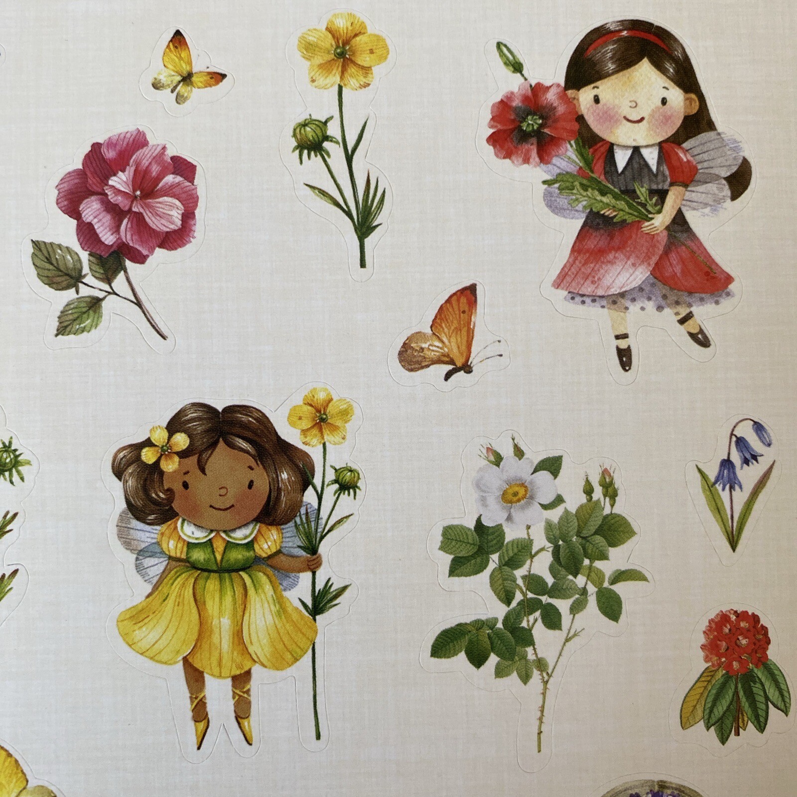 Multicultural Kid Fairies Flowers Butterflies Spring Girl Stickers Decorate New