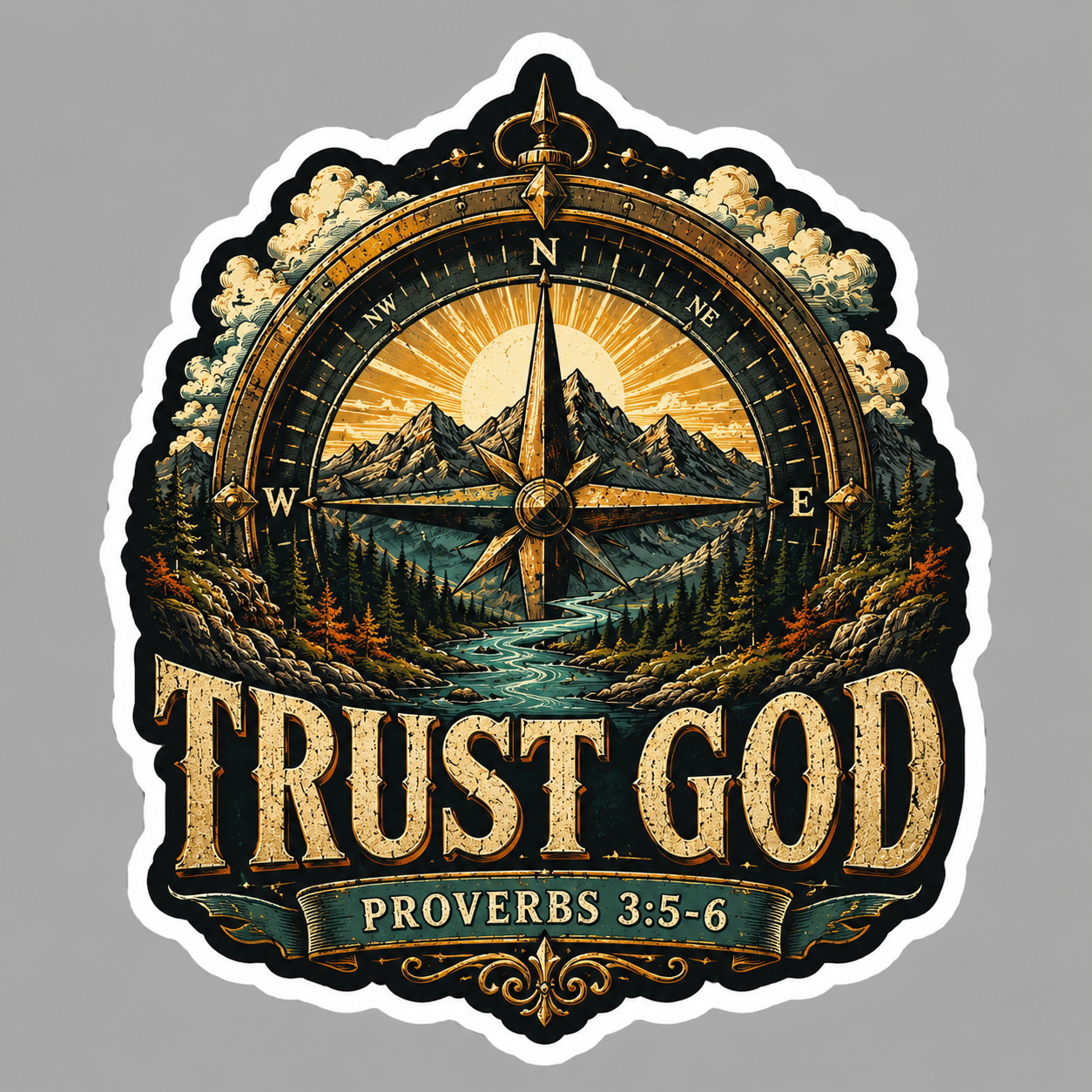 Christian Sticker Vinyl Decal Trust God Proverbs 3:5-6 Compass Bible Faith Gift
